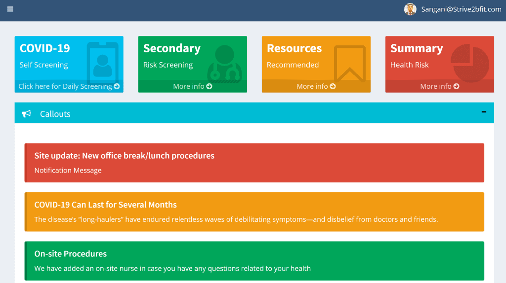 COVID-19 Return to Work User Dashboard